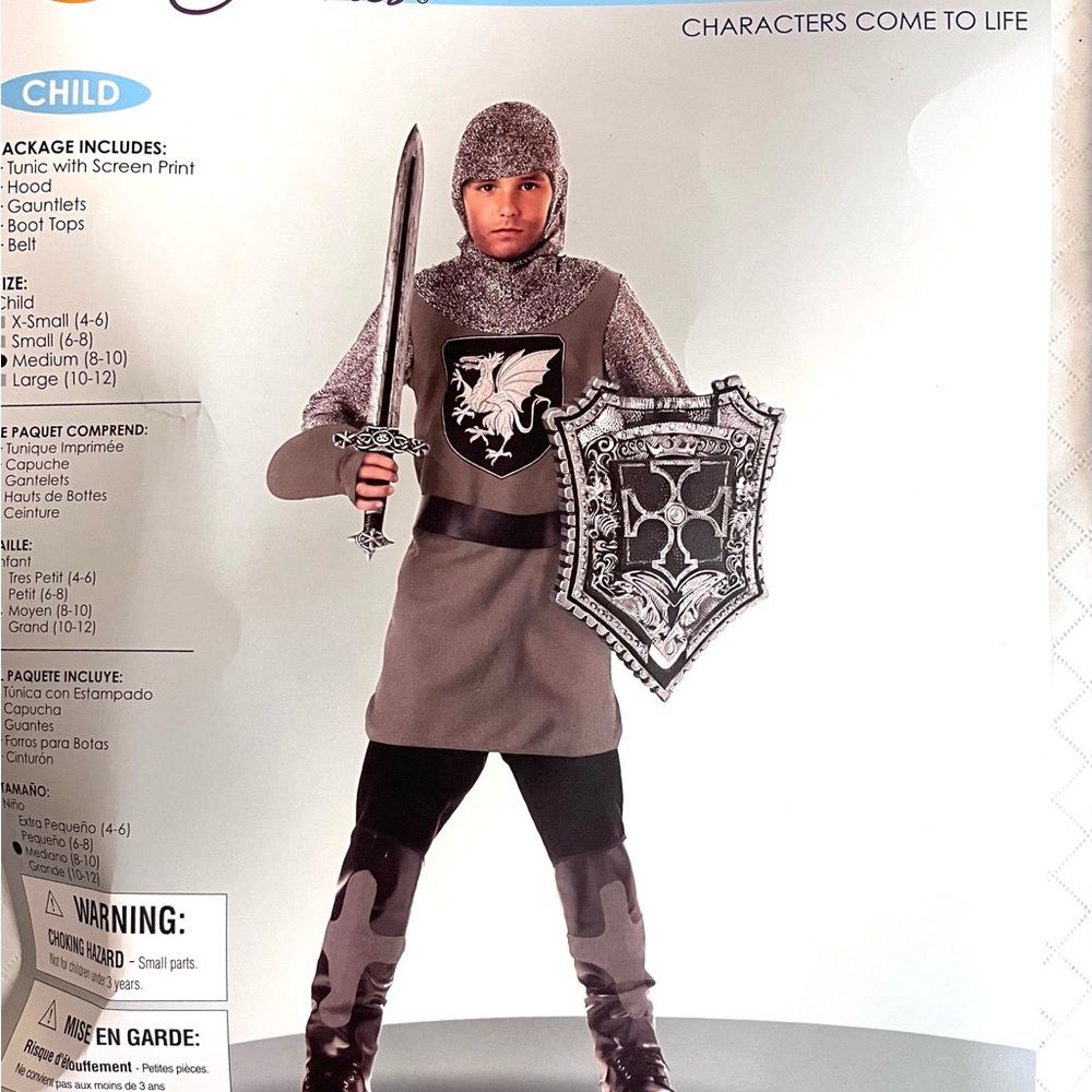 Valiant Knight Kids Costume, M 8-10, New